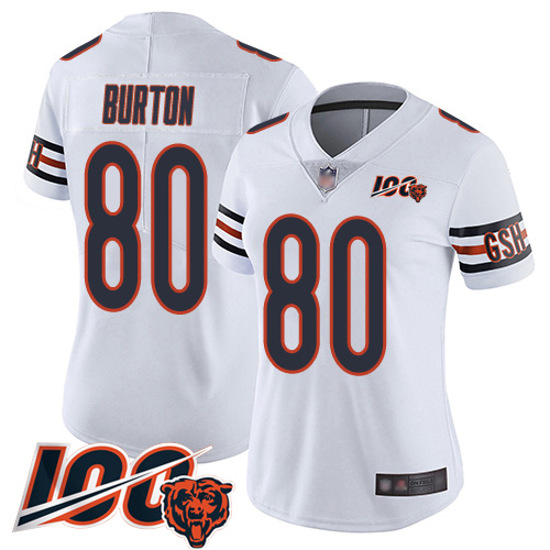 Chicago Bears #80 Trey Burton White Women's Stitched 100th Season Vapor Limited Jersey Womens