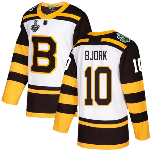 Adidas Boston Bruins #10 Anders Bjork White Authentic 2019 Winter Classic Stanley Cup Final Bound Stitched Jersey Men's