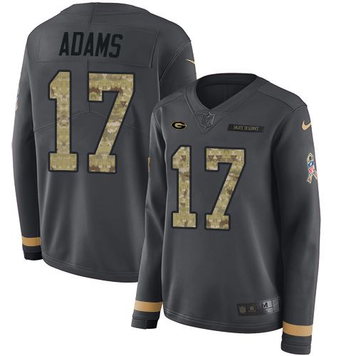 Packers #17 Davante Adams Anthracite Salute To Service Women's Stitched Limited Therma Long Sleeve Jersey