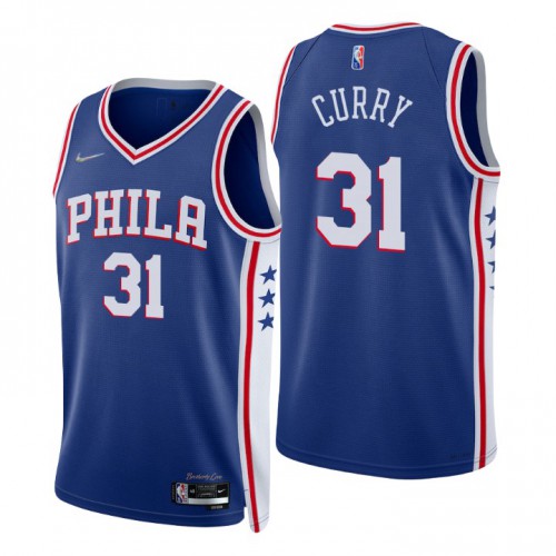 Philadelphia 76ers #31 Seth Curry Royal Mens 2021-22 75th Anniversary Diamond Swingman Jersey - Icon Edition Mens