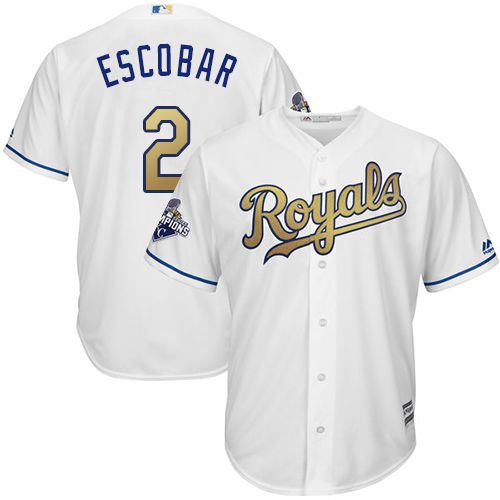 Kansas City Royals #2 Alcides Escobar White 2015 World Series Champions Gold Program Cool Base Stitched Youth Jersey Youth