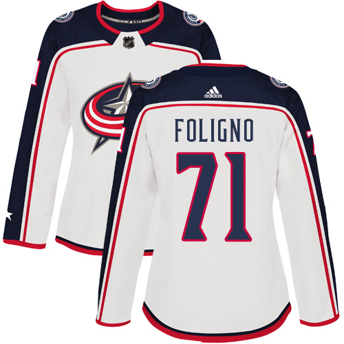 Adidas Columbus Blue Jackets #71 Nick Foligno White Road Authentic Women's Stitched Jersey Womens