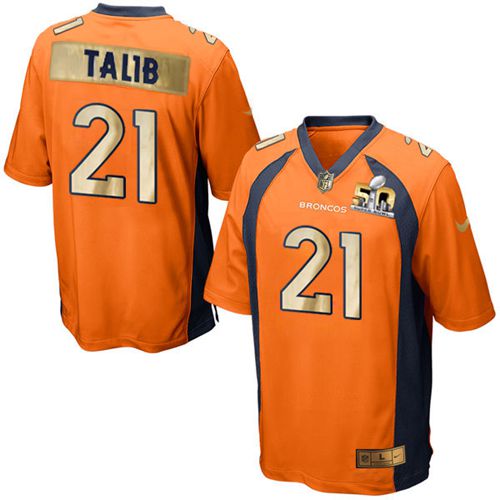 Denver Broncos #21 Aqib Talib Orange Team Color Men's Stitched Game Super Bowl 50 Collection Jersey Men's