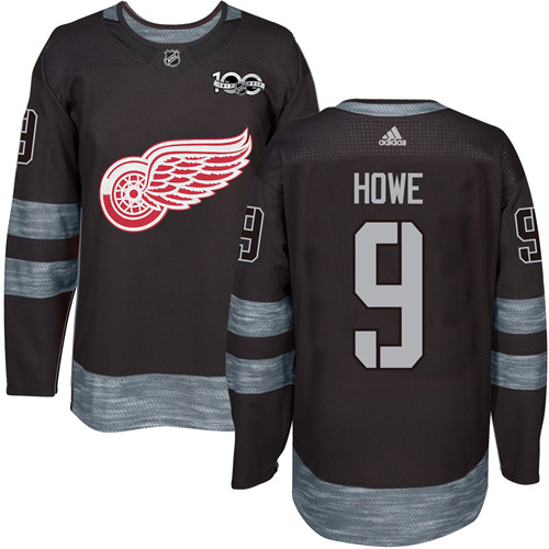Adidas Detroit Red Wings #9 Gordie Howe Black 1917-2017 100th Anniversary Stitched Jersey Men's