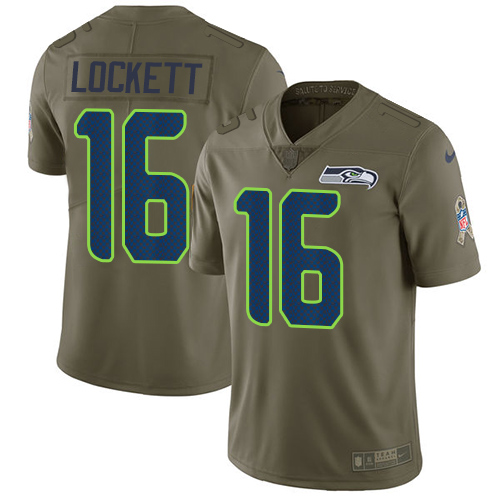 Seahawks #16 Tyler Lockett Olive Men's Stitched Limited 2017 Salute To Service Jersey