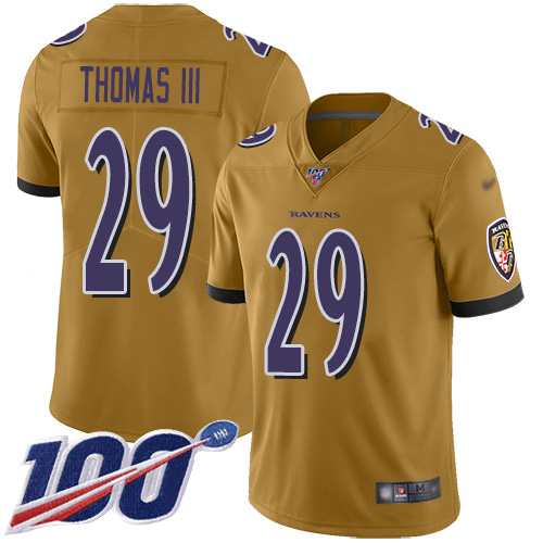 Baltimore Ravens #29 Earl Thomas III Gold Men's Stitched Limited Inverted Legend 100th Season Jersey Men's