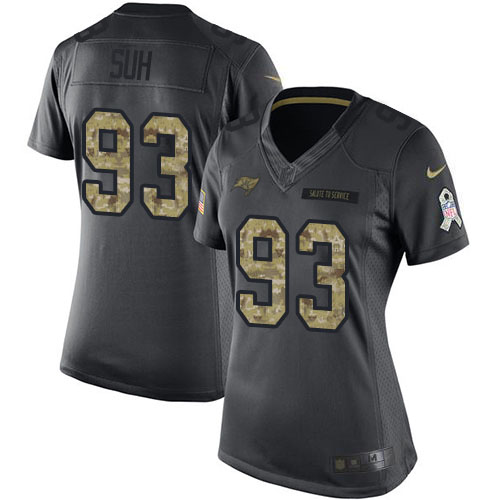 Tampa Bay Buccaneers #93 Ndamukong Suh Black Women's Stitched Limited 2016 Salute to Service Jersey Womens
