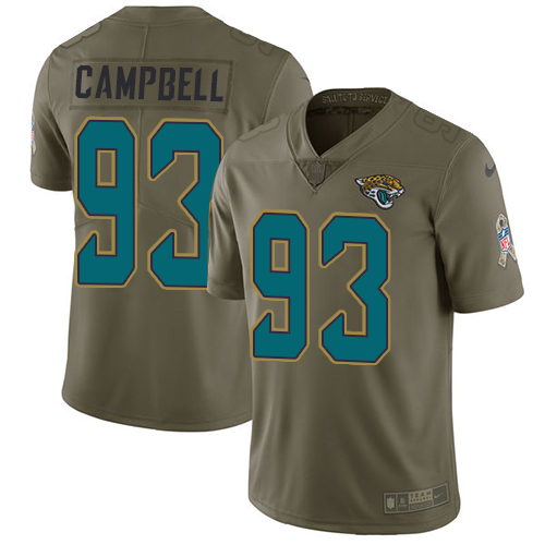 Jacksonville Jaguars #93 Calais Campbell Olive Youth Stitched Limited 2017 Salute to Service Jersey Youth