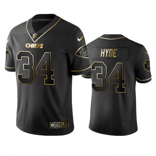 Kansas City Chiefs #34 Carlos Hyde Black Golden Limited Edition Stitched Jersey Men's