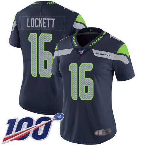 Seahawks #16 Tyler Lockett Steel Blue Team Color Women's Stitched 100th Season Vapor Limited Jersey