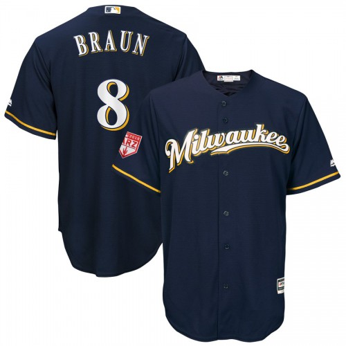 Milwaukee Brewers #8 Ryan Braun Navy 2019 Spring Training Cool Base Stitched Jersey Men's