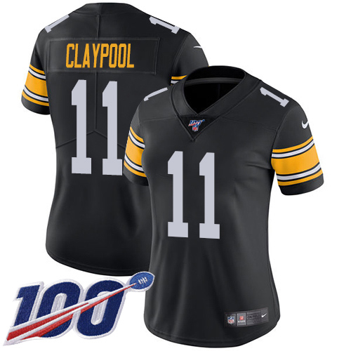 Pittsburgh Steelers #11 Chase Claypool Black Alternate Women's Stitched 100th Season Vapor Untouchable Limited Jersey Womens