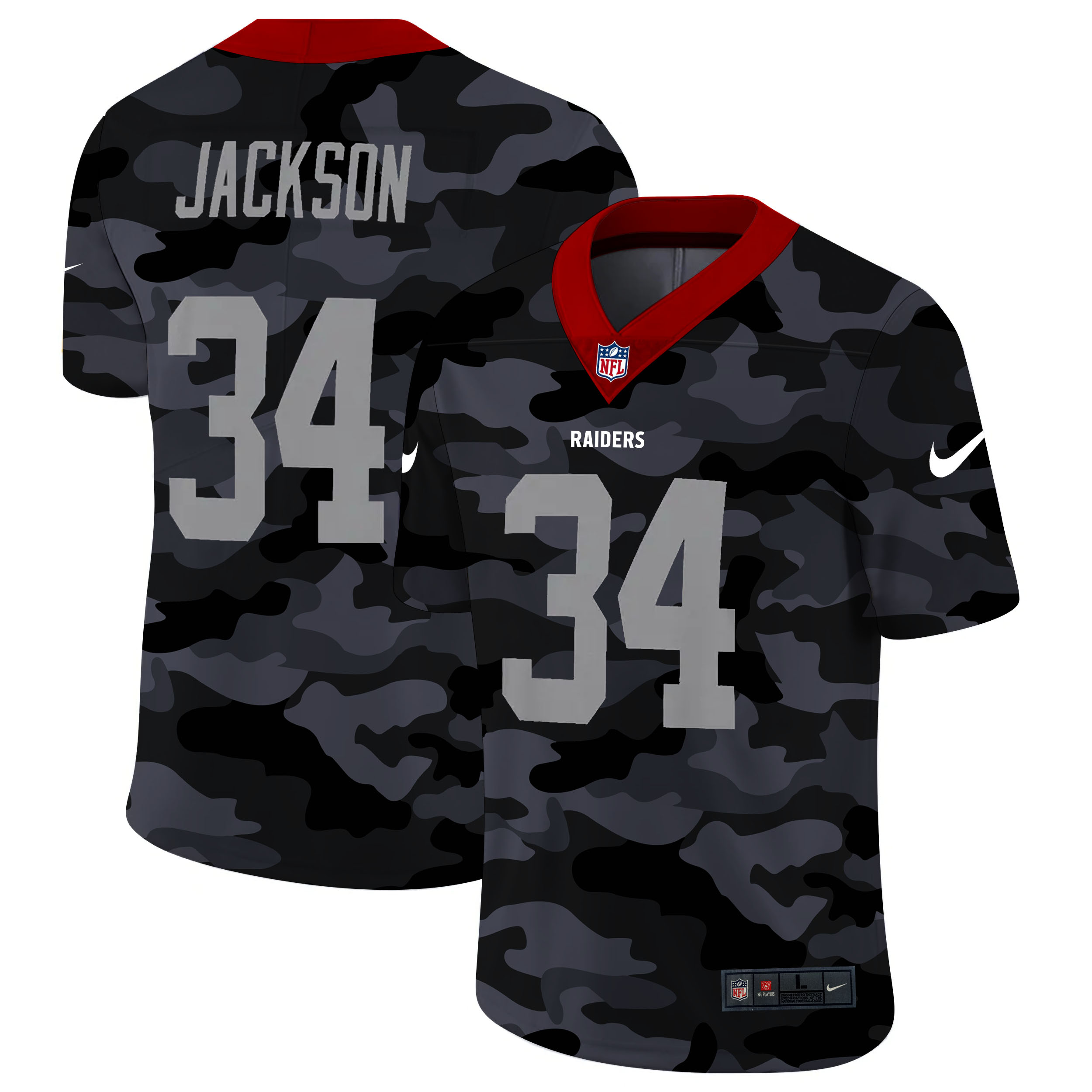 Las Vegas Raiders #34 Bo Jackson Men's 2020 Black CAMO Vapor Untouchable Limited Stitched Jersey