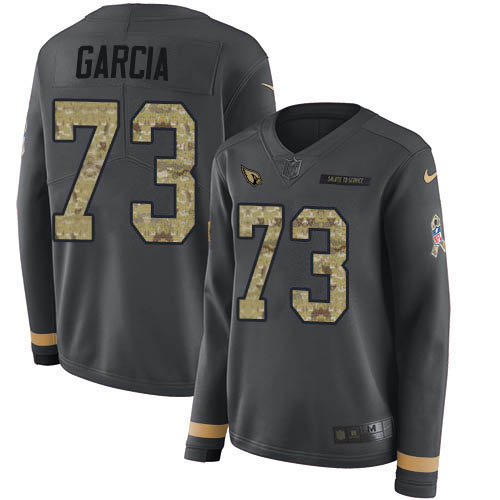 Arizona Cardinals #73 Max Garcia Anthracite Salute to Service Women's Stitched Limited Therma Long Sleeve Jersey Womens