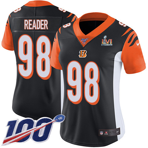 Cincinnati Bengals #98 D.J. Reader Black Team Color Super Bowl LVI Patch Women's Stitched 100th Season Vapor Untouchable Limited Jersey Womens