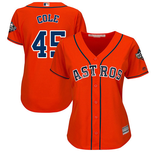 Houston Astros #45 Gerrit Cole Orange Alternate 2019 World Series Bound Women's Stitched Jersey Womens