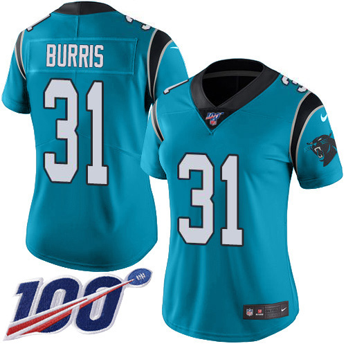 Carolina Panthers #31 Juston Burris Blue Women's Stitched Limited Rush 100th Season Jersey Womens