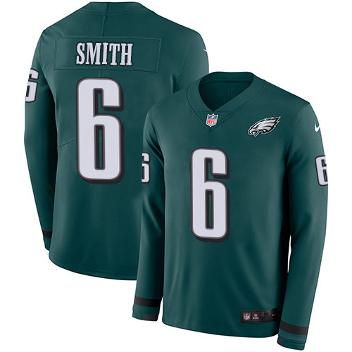 Eagles #6 DeVonta Smith Green Team Color Youth Stitched Limited Therma Long Sleeve Jersey