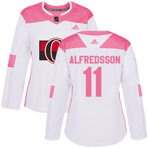 Adidas Ottawa Senators #11 Daniel Alfredsson White/Pink Authentic Fashion Women's Stitched Jersey Womens