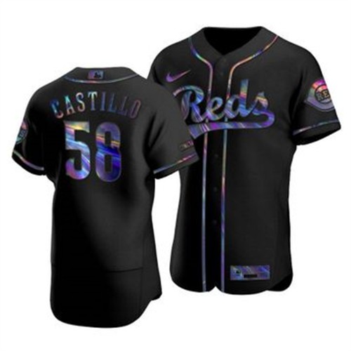 Cincinnati Cincinnati Reds #58 Luis Castillo Men's Iridescent Holographic Collection Jersey - Black Men's