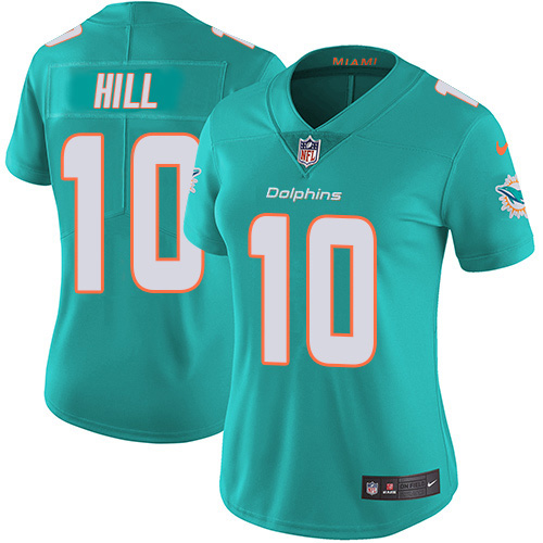 Dolphins #10 Tyreek Hill Aqua Green Team Color Women's Stitched 100th Season Vapor Untouchable Limited Jersey