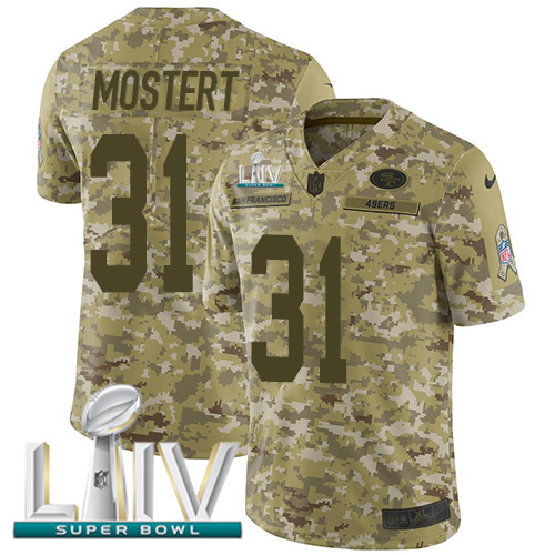 San Francisco 49ers #31 Raheem Mostert Camo Super Bowl LIV 2020 Youth Stitched Limited 2018 Salute To Service Jersey Youth