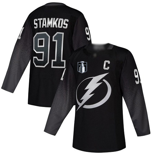 Adidas Tampa Bay Lightning #91 Steven Stamkos Black 2022 Stanley Cup Final Patch Youth Alternate Authentic Stitched Jersey Youth