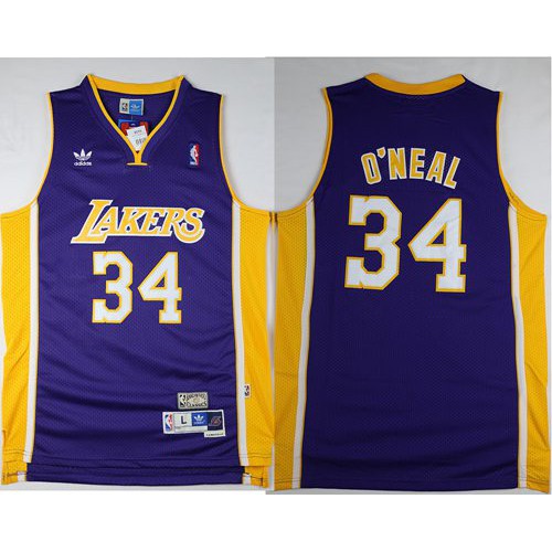 Los Angeles Lakers #34 Shaquille ONeal Purple Throwback Stitched Jersey Mens