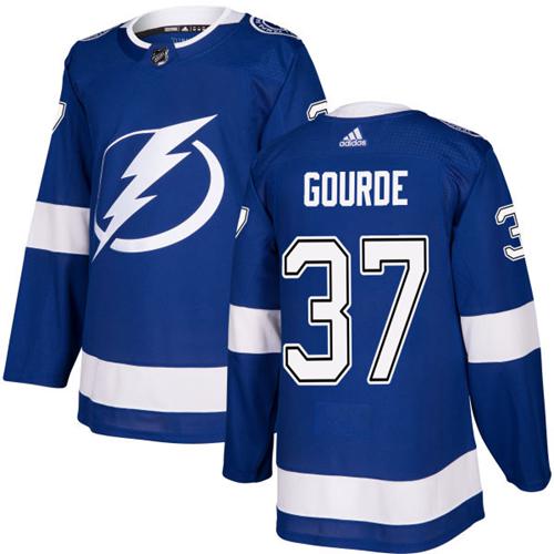 Adidas Tampa Bay Lightning #37 Yanni Gourde Blue Home Authentic Stitched Jersey Men's