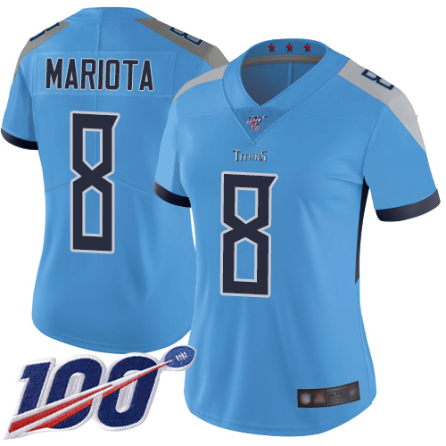 Tennessee Titans #8 Marcus Mariota Light Blue Alternate Women's Stitched 100th Season Vapor Limited Jersey Womens