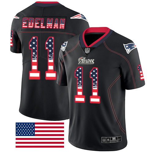 Patriots #11 Julian Edelman Black Men's Stitched Limited Rush USA Flag Jersey