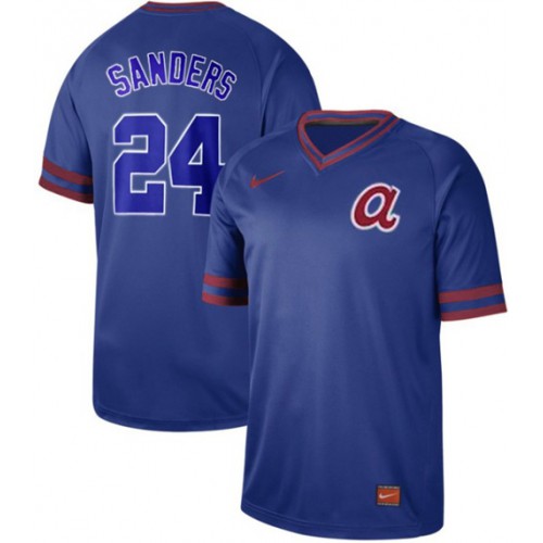 Atlanta Braves #24 Deion Sanders Royal Authentic Cooperstown Collection Stitched Jersey Men's