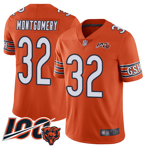 Chicago Bears #32 David Montgomery Orange Men's Stitched Limited Rush 100th Season Jersey Men's
