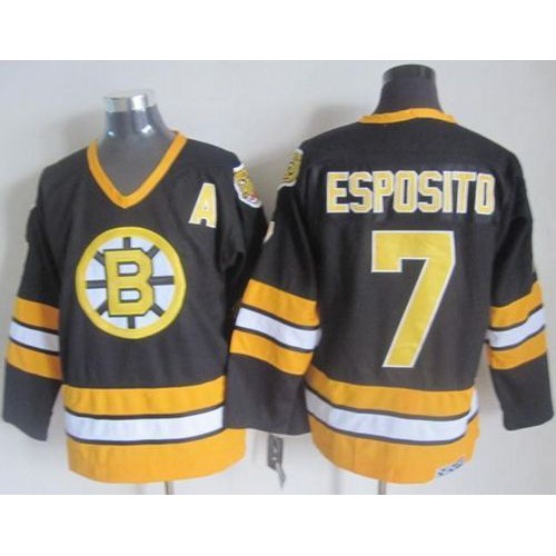 Boston Bruins #7 Phil Esposito Black/Yellow CCM Throwback Stitched Jersey Men's