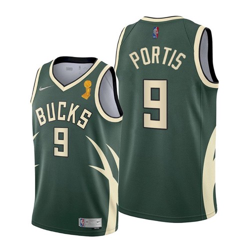 Milwaukee Bucks #9 Bobby Portis Youth 2021 Finals Champions Swingman Earned Edition Jersey Green Youth