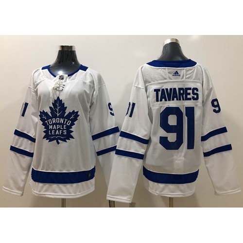 Adidas Maple Toronto Maple Leafs #91 John Tavares White Road Authentic Women's Stitched Jersey Womens
