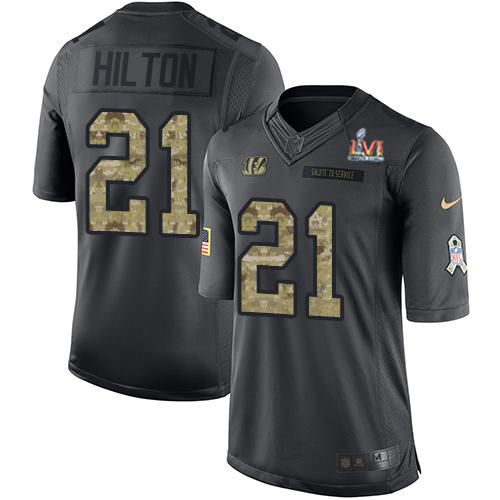 Cincinnati Bengals #21 Mike Hilton Black Super Bowl LVI Patch Youth Stitched Limited 2016 Salute to Service Jersey Youth