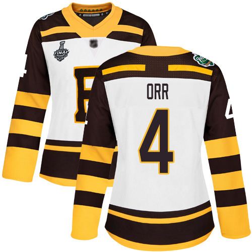 Adidas Boston Bruins #4 Bobby Orr White Authentic 2019 Winter Classic Stanley Cup Final Bound Women's Stitched Jersey Womens