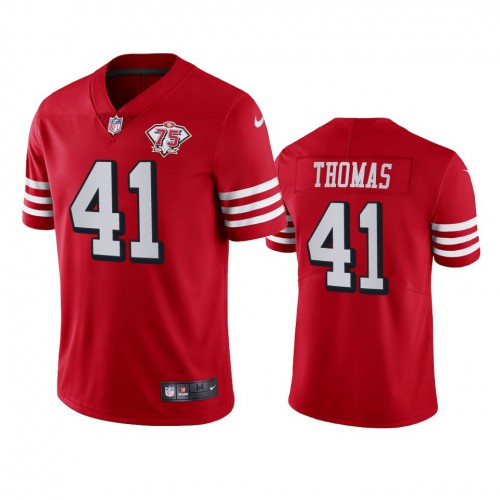 San Francisco 49ers #41 Ambry Thomas Red Rush Men's 75th Anniversary Stitched Vapor Untouchable Limited Jersey Men's