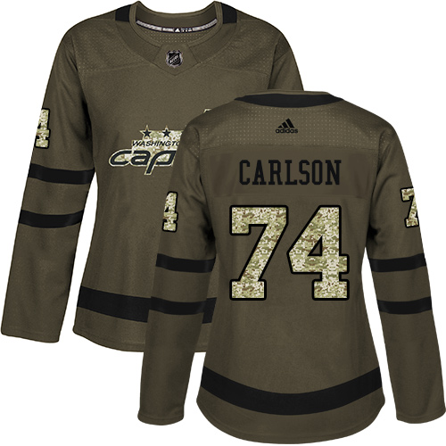 Adidas Washington Capitals #74 John Carlson Green Salute to Service Women's Stitched Jersey Womens