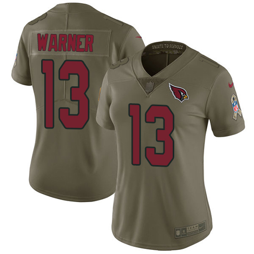 Arizona Cardinals #13 Kurt Warner Olive Women's Stitched Limited 2017 Salute to Service Jersey Womens