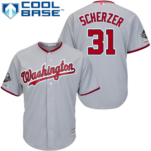 Washington Nationals #31 Max Scherzer Grey Cool Base 2019 World Series Champions Stitched Youth Jersey Youth