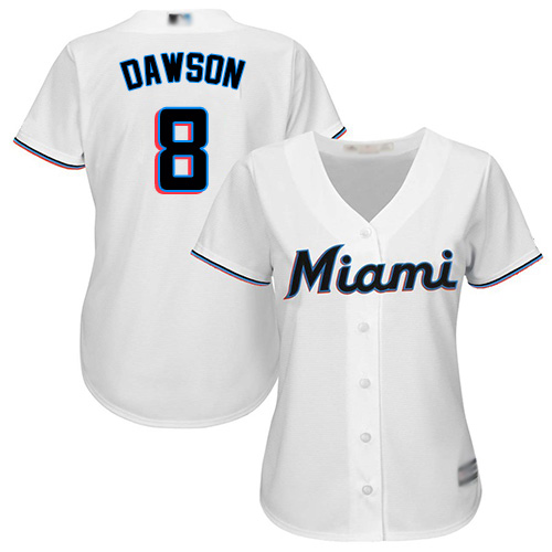 Miami Marlins #8 Andre Dawson White Home Women's Stitched Jersey Womens
