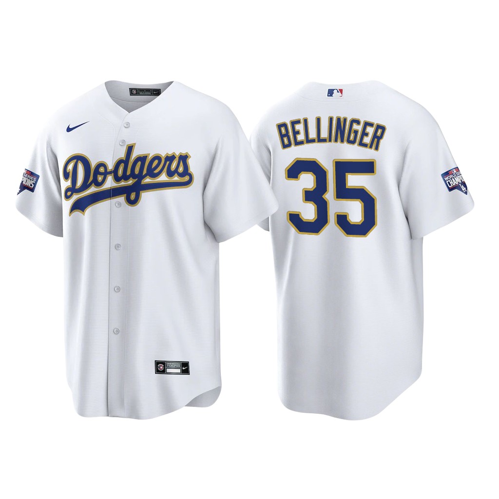 Los Angeles Dodgers #35 Cody Bellinger Men's 2021 Gold Program World Series Champions Jersey Whtie