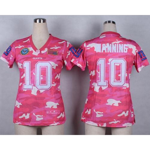 New York Giants #10 Eli Manning Pink Women's Stitched Elite Camo Fashion Jersey Womens