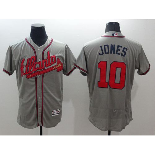 Atlanta Braves #10 Chipper Jones Grey Flexbase Authentic Collection Stitched Jersey Men's