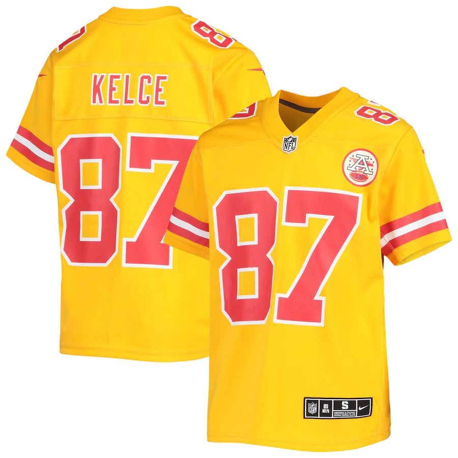 Kansas City Chiefs #87 Travis Kelce Youth Gold Inverted Team Game Jersey