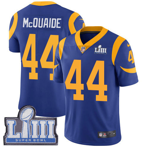 Los Angeles Rams #44 Jacob McQuaide Royal Blue Alternate Super Bowl LIII Bound Men's Stitched Vapor Untouchable Limited Jersey Men's