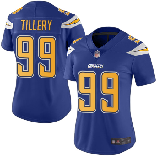 Los Angeles Chargers #99 Jerry Tillery Electric Blue Women's Stitched Limited Rush Jersey Womens
