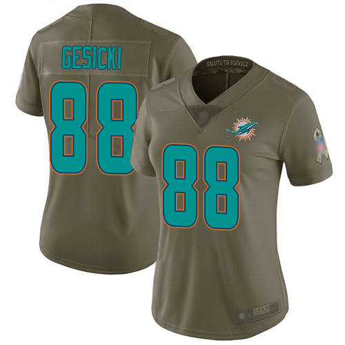 Dolphins #88 Mike Gesicki Olive Women's Stitched Limited 2017 Salute To Service Jersey